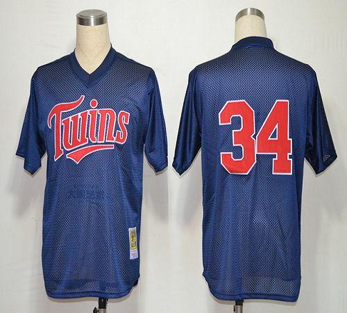 Mitchell And Ness 1991 Twins #34 Kirby Puckett Navy Blue Stitched MLB Jersey - Click Image to Close
